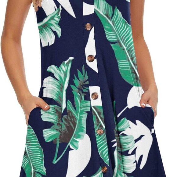 Women's Summer Casual Dress Polyester Spandex V Neck Pockets Beach Wear - Picture 1 of 5